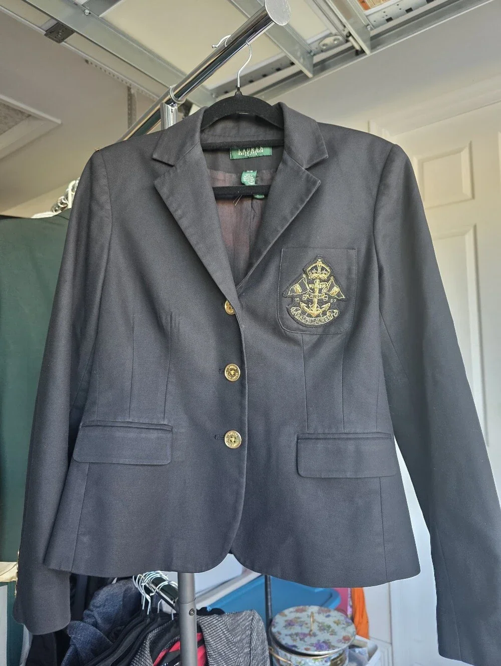 Lauren Ralph Lauren Black & Gold Nautical Pocket Patch Petite Size Med - Picture 3 of 7